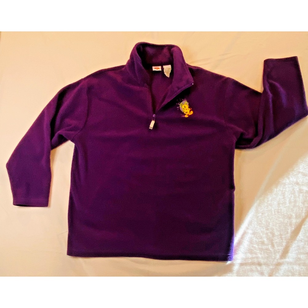 Looney Tunes Tweety Bird Purple LS‎ Pullover Fleece Large Jacket 1/4 Zip